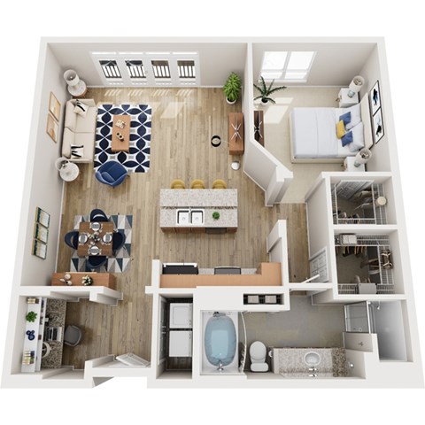 Floor plan for 1 bed, 1 bath, 988 sqft